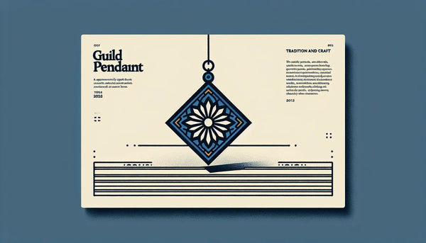 Minimalistischer Zunftanhänger als klare blaue Vektorgrafik mit kleinem gelben Akzentpunkt auf weißem Hintergrund symbolisiert Tradition und Handwerk