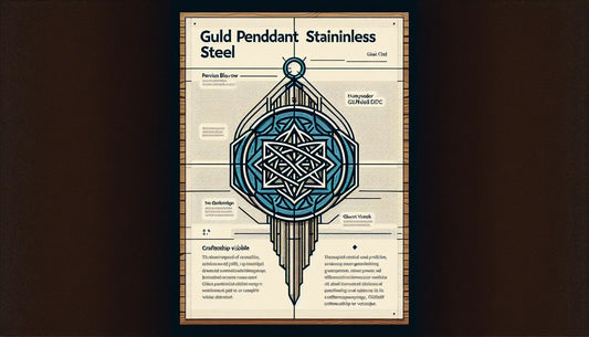 Minimalistischer Zunftanhänger aus Edelstahl als reduzierte Vektorgrafik in Persian Blue mit gelbem Akzentpunkt, vor ruhigem weißem Hintergrund, Text Thema Handwerk.