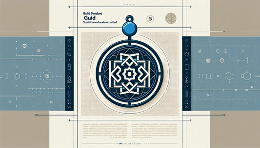 Minimalistischer Zunftanhänger als reduzierte blaue Vektorgrafik mit gelbem Akzentpunkt auf weißem ruhigem Hintergrund, Symbol für traditionelle und moderne Handwerkskunst