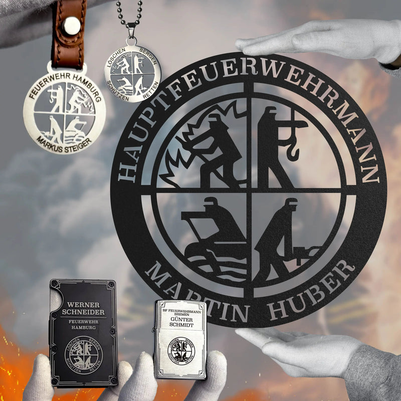 Großes Signet Set (Schild, Anhänger, Kette, Kartenhalter, Zippo) Steelmonks – Schilder aus Stahl von Steelmonks