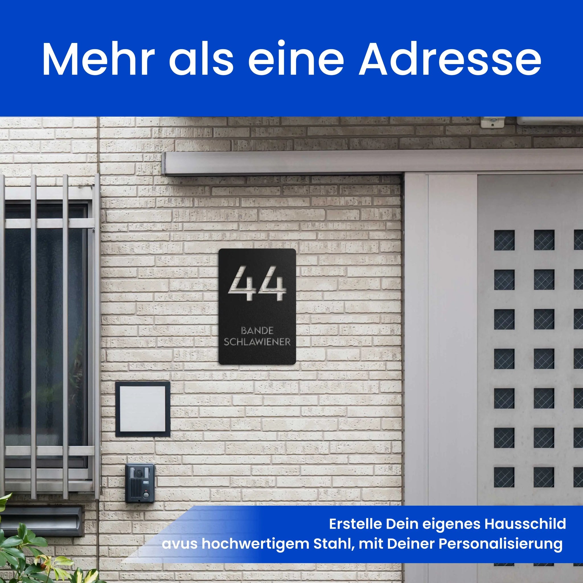 Modernes Nummer- und Namensschild (Hochkant) -  Hausnummer