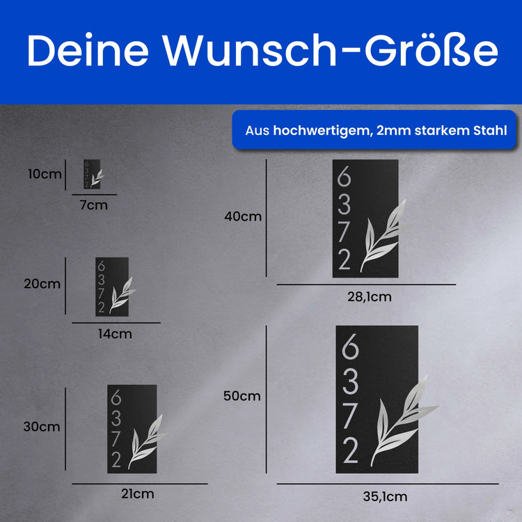 Geschmückte Hausnummer mit Blätterzweig -  Hausnummer