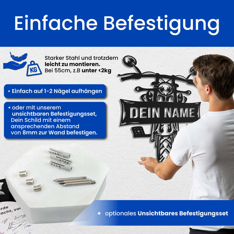 Motorrad mit Text (Vorne) -  Motorrad Schild