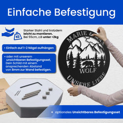 Familienschild Berge -  Baum Schild