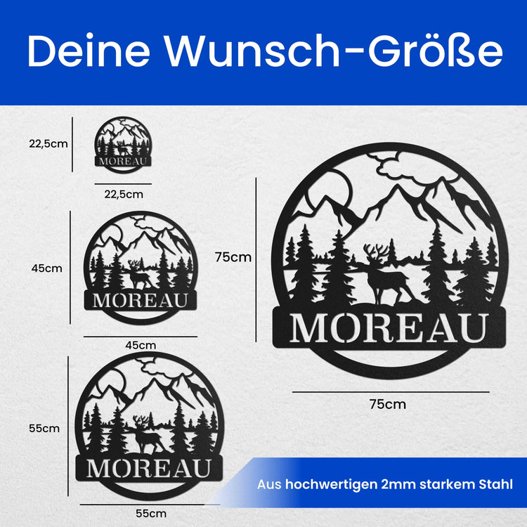 Berge mit Hirsch -  Baum Schild