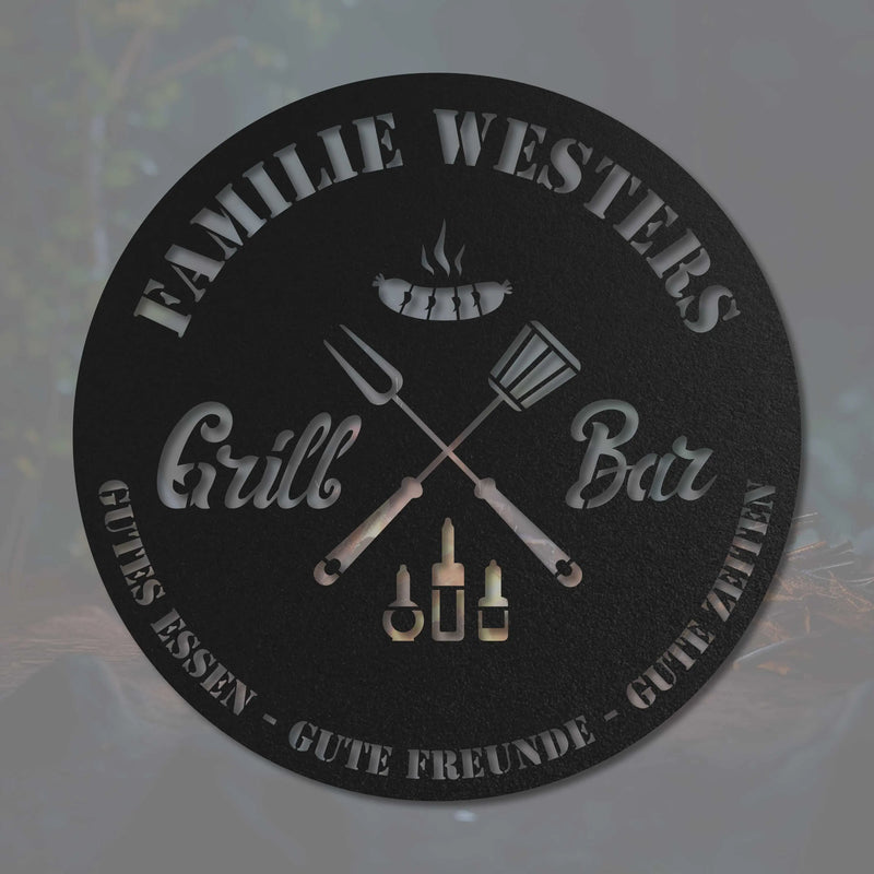 Rundes Grillschild Steelmonks – Schilder aus Stahl von Steelmonks