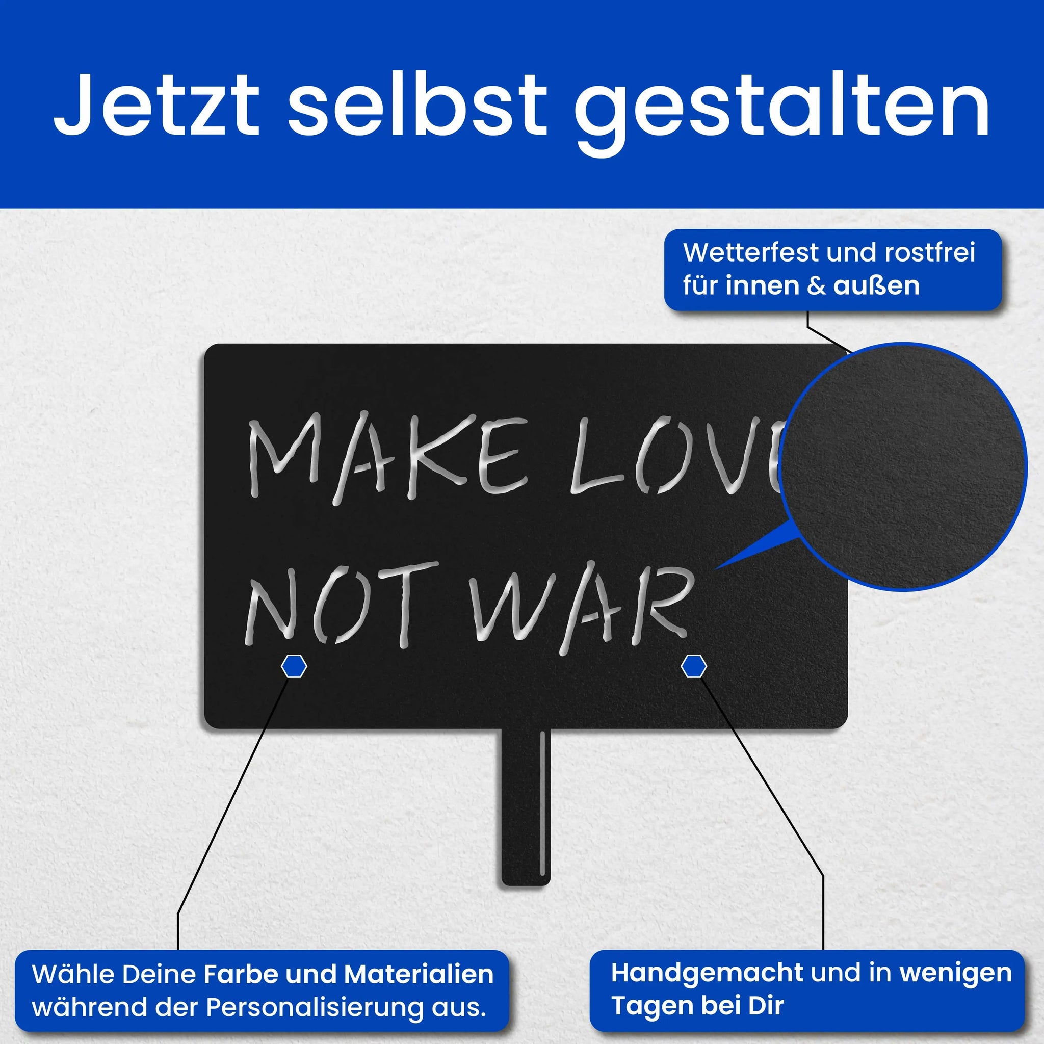 Make Love Not War Schild -  "Peace" Schild