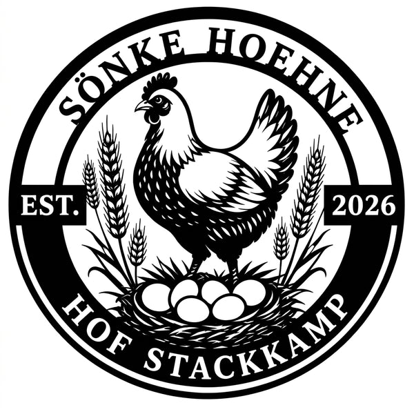 Rundes Huhn-Wandschild mit Schrift (50 x 50 cm)