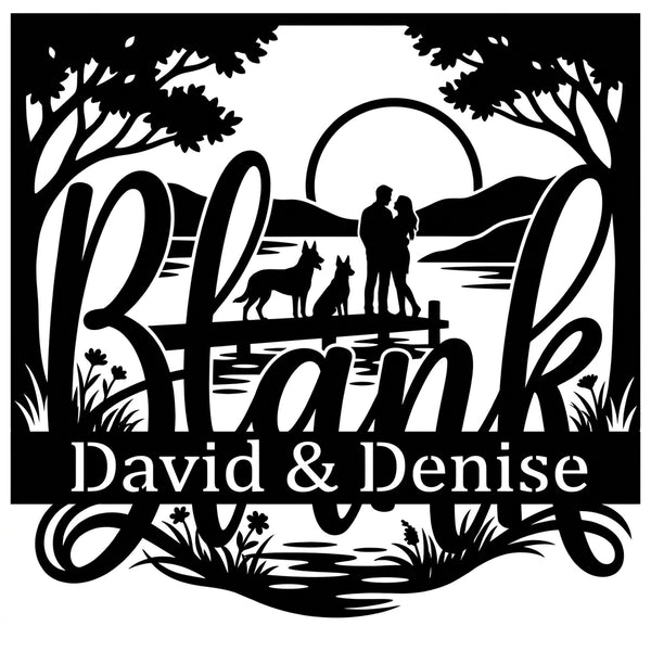 Schriftzug BLANK – David & Denise am See mit zwei Malinois