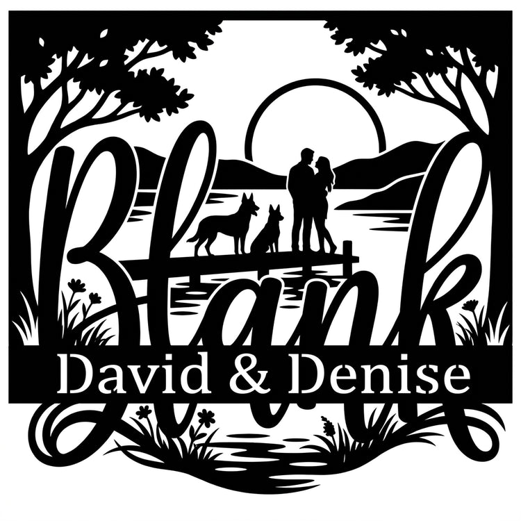 Schriftzug BLANK – David & Denise am See mit zwei Malinois