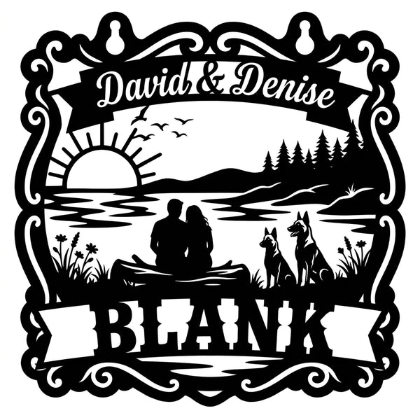 Western-Saloonschild Paar am See – David & Denise, BLANK