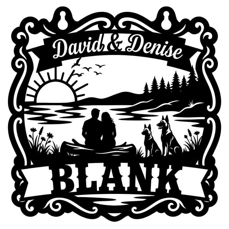 Western-Saloonschild Paar am See – David & Denise, BLANK