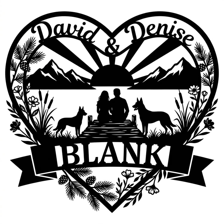 Herz-Wandschild Paar am See mit Malinois – David & Denise, BLANK