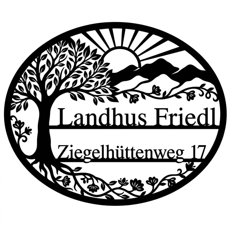 Ovales Wandschild Landhaus Friedl – Ziegelhüttenweg 17