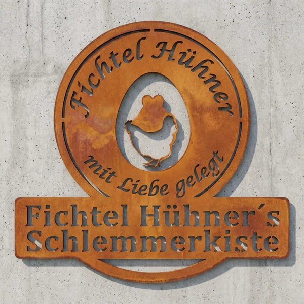 Logo-Wandschild Fichtel Hühner´s Schlemmerkiste Steelmonks