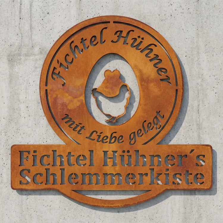 Logo-Wandschild Fichtel Hühner´s Schlemmerkiste