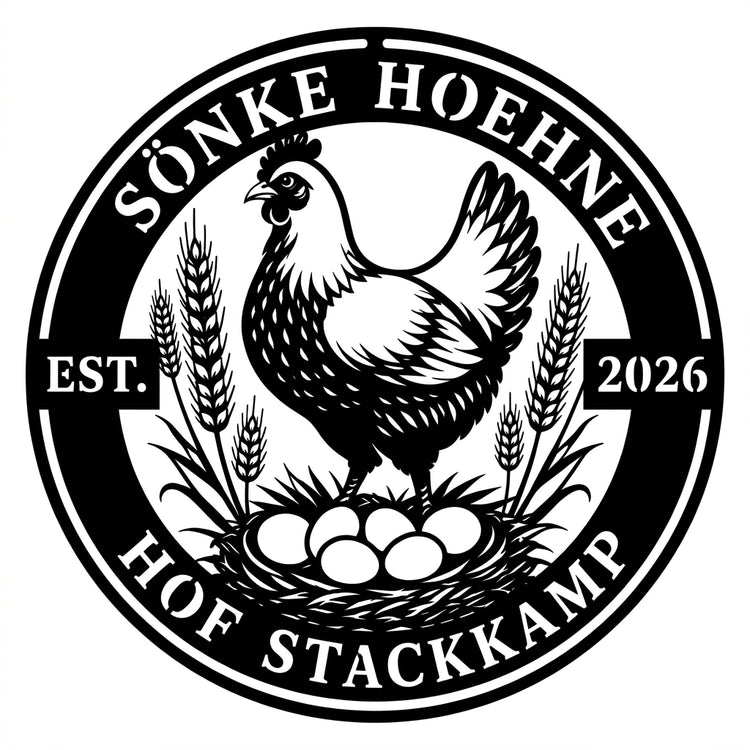 Rundes Wandschild Huhn & Ähren mit Schrift
