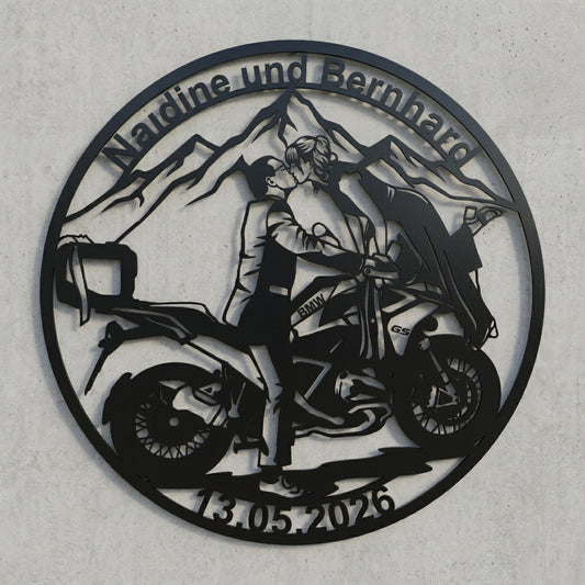 Rundes Paar-Motorrad-Schild – Nadine & Bernhard