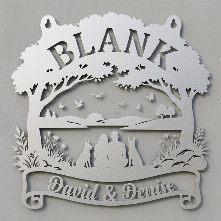 Wandschild Baumkrone & Schriftrolle – BLANK, David & Denise
