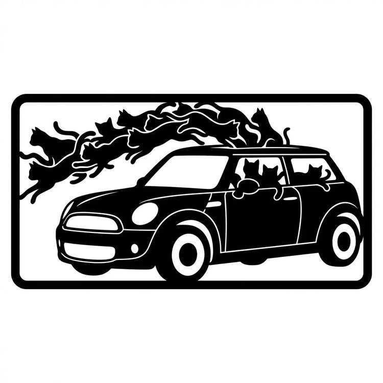 Auto mit Katzen – Metall-Wandschild Steelmonks