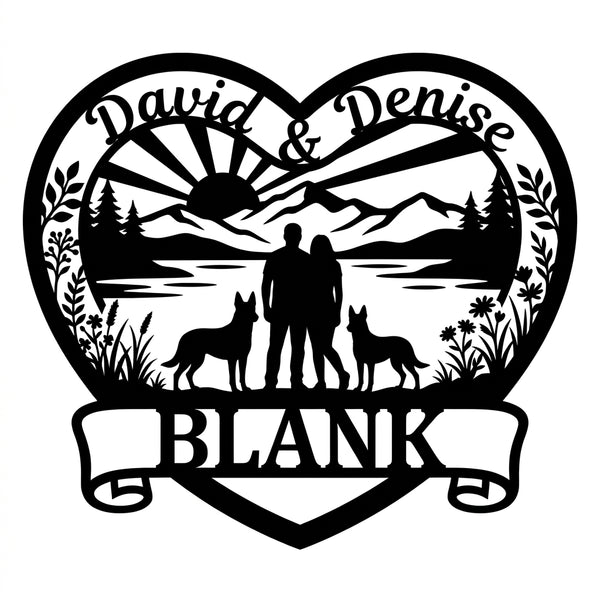 Herz-Wandschild Paar mit zwei Malinois – David & Denise, BLANK