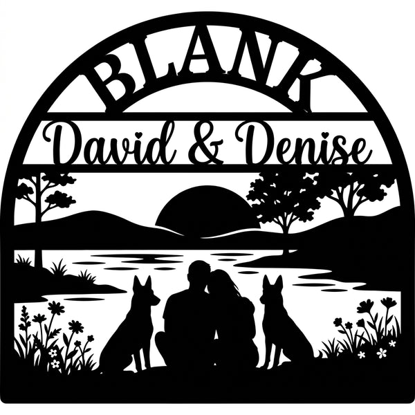 Bauernhofschild BLANK – Pärchen am See mit Malinois