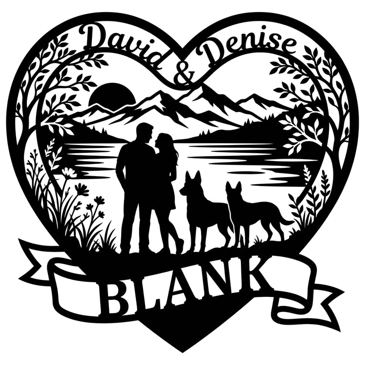 Herzschild Paar mit zwei Malinois – David & Denise BLANK