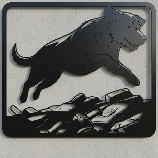 Gerahmter Hund auf Steinbasis Steelmonks