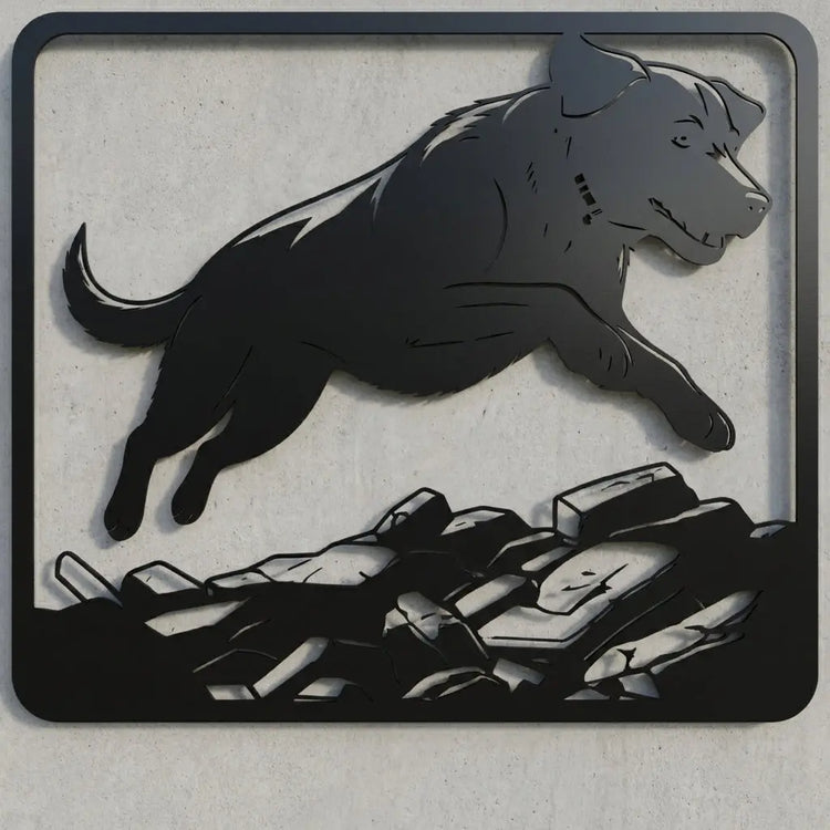 Gerahmter Hund auf Steinbasis