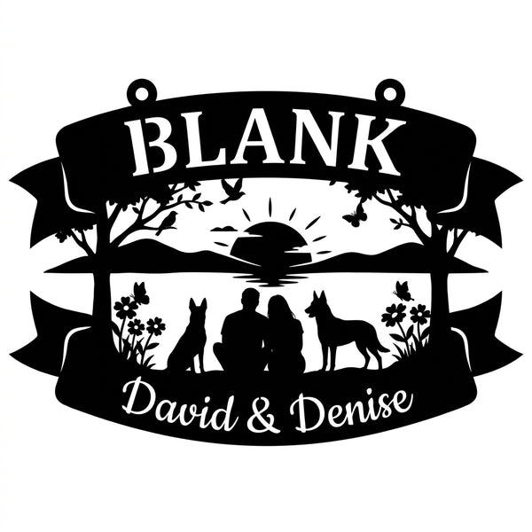 Banderolen-Wandschild Familie BLANK – Malinois am See