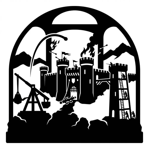 Burg unter Belagerung – Wappenschild Steelmonks