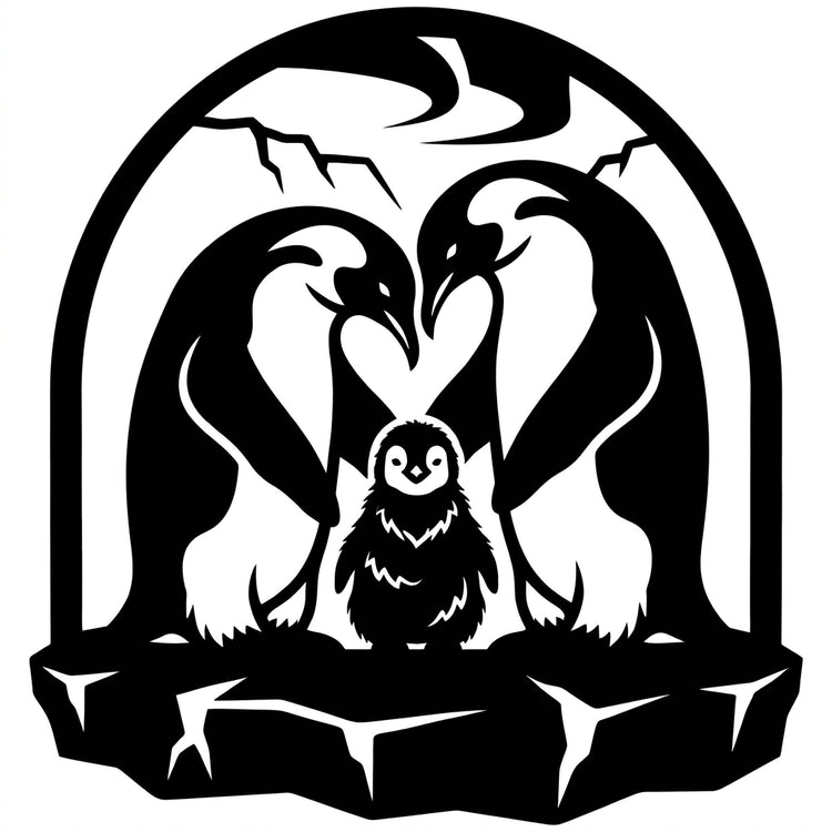 Pinguin-Familie Metall-Wandschild