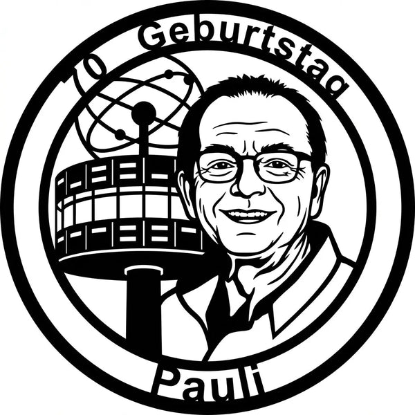 Rundes 70. Geburtstagsschild Pauli – Berliner Weltuhr Steelmonks