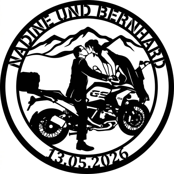 Rundes Motorrad-Schild – Nadine & Bernhard