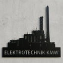 Gebäude-Silhouette Elektrotechnik KMW Wandschild Steelmonks