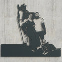 Familien-Silhouette mit Hunden und Pferd Steelmonks