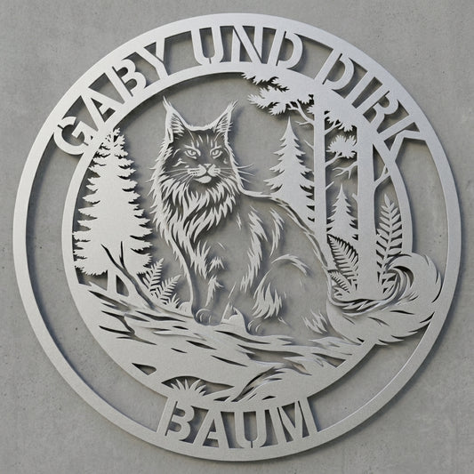 Rundes Maine‑Coon-Waldschild – Gaby und Dirk Baum