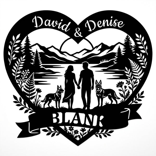 Herzschild Pärchen mit zwei Malinois – David & Denise, BLANK