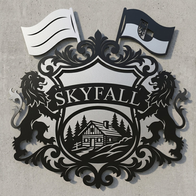 Wappenschild SKYFALL – Löwen & Alpenchalet