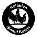 Rundes Hofladen-Schild Biohof Bußler