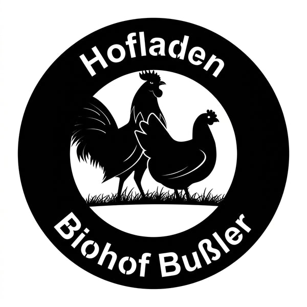 Rundes Hofladen-Schild Biohof Bußler