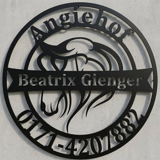 Rundes Pferdekopf-Wandschild Angiehof