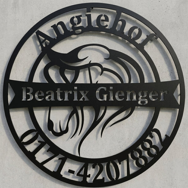 Rundes Pferdekopf-Wandschild Angiehof