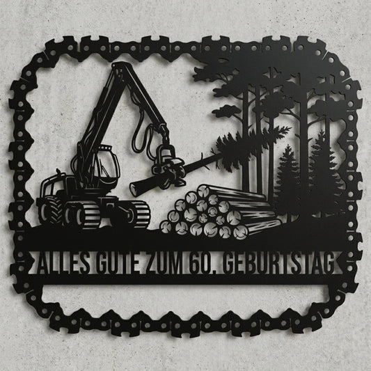 Harvester Wald – Kettensägen-Rahmen, 60. Geburtstag