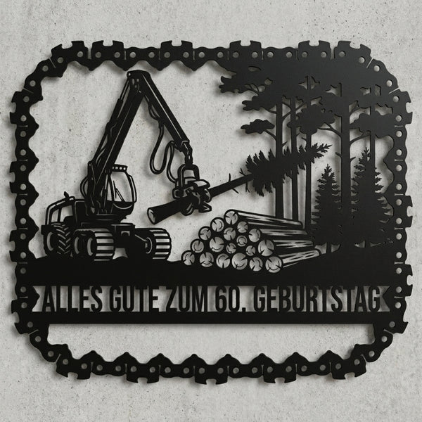 Harvester Wald – Kettensägen-Rahmen, 60. Geburtstag