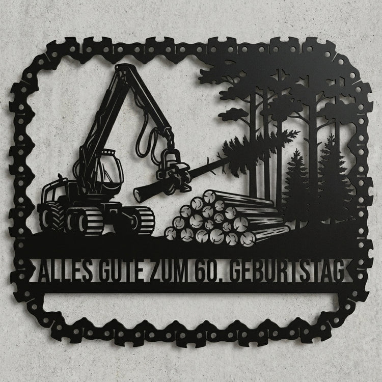 Harvester Wald – Kettensägen-Rahmen, 60. Geburtstag