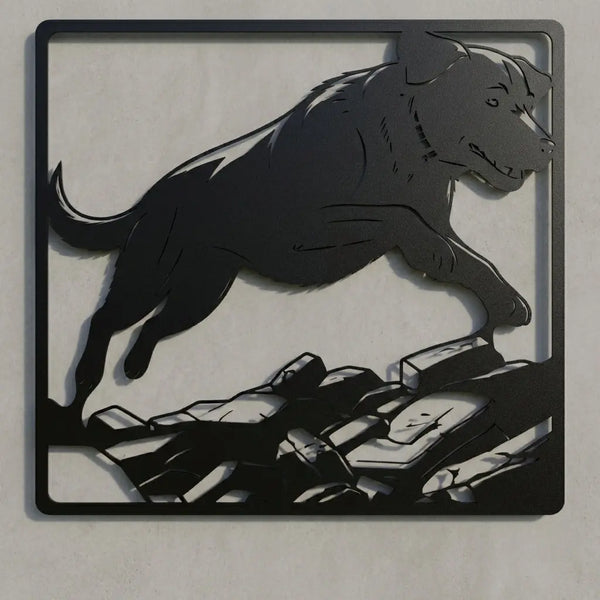 Hund im Rahmen – Wandschild Steelmonks