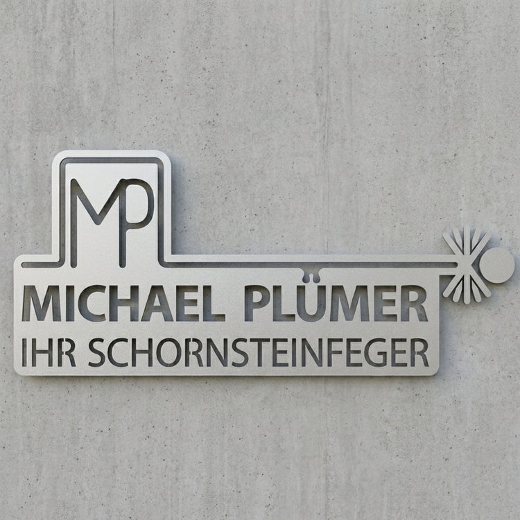 Logo-Emblem Wandschild – Edelstahl satiniert