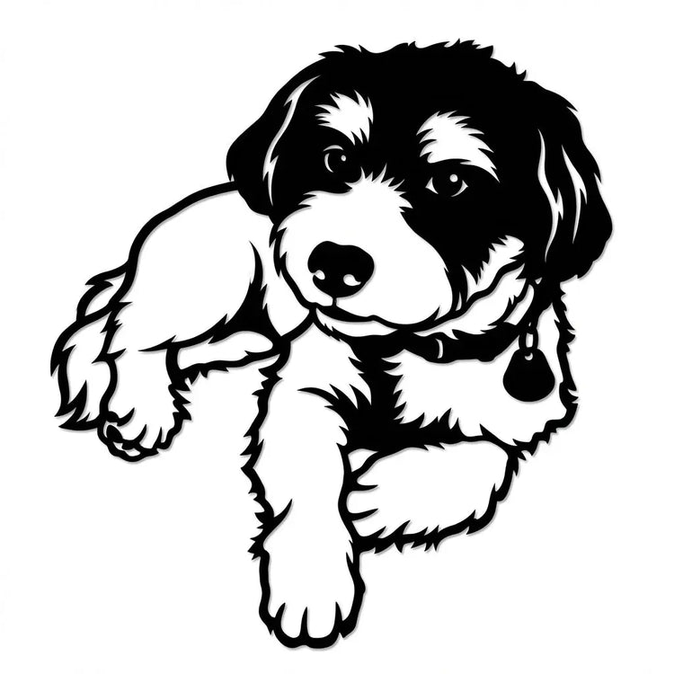 Wandschild Liegender Hund – Kontursilhouette Steelmonks