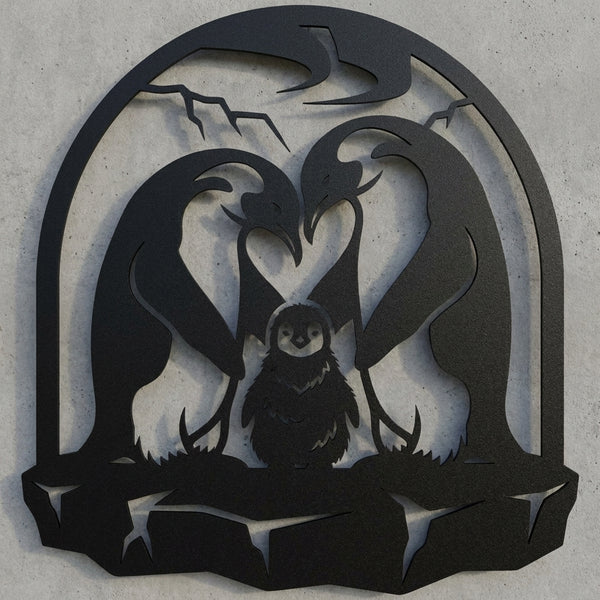 Pinguin-Familie Metall-Wandschild